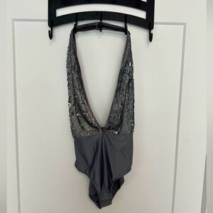 Shimmer Sequin Silver Bodysuit (M)